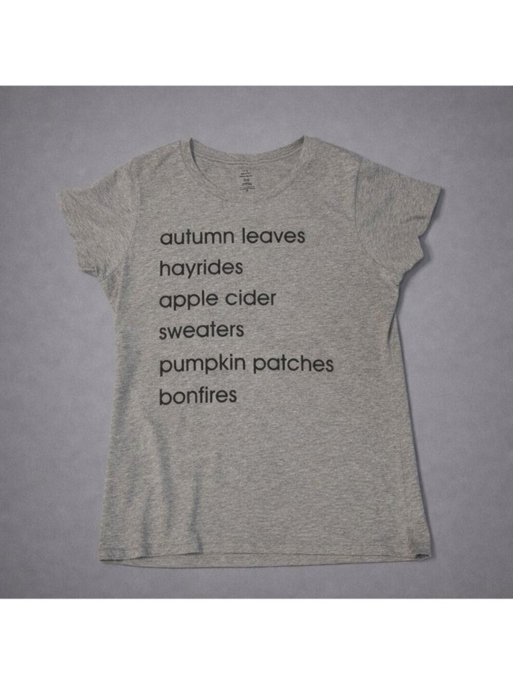 Fall autumn novelty tee top XL (16-18) short sleeve scoop neck black on gray